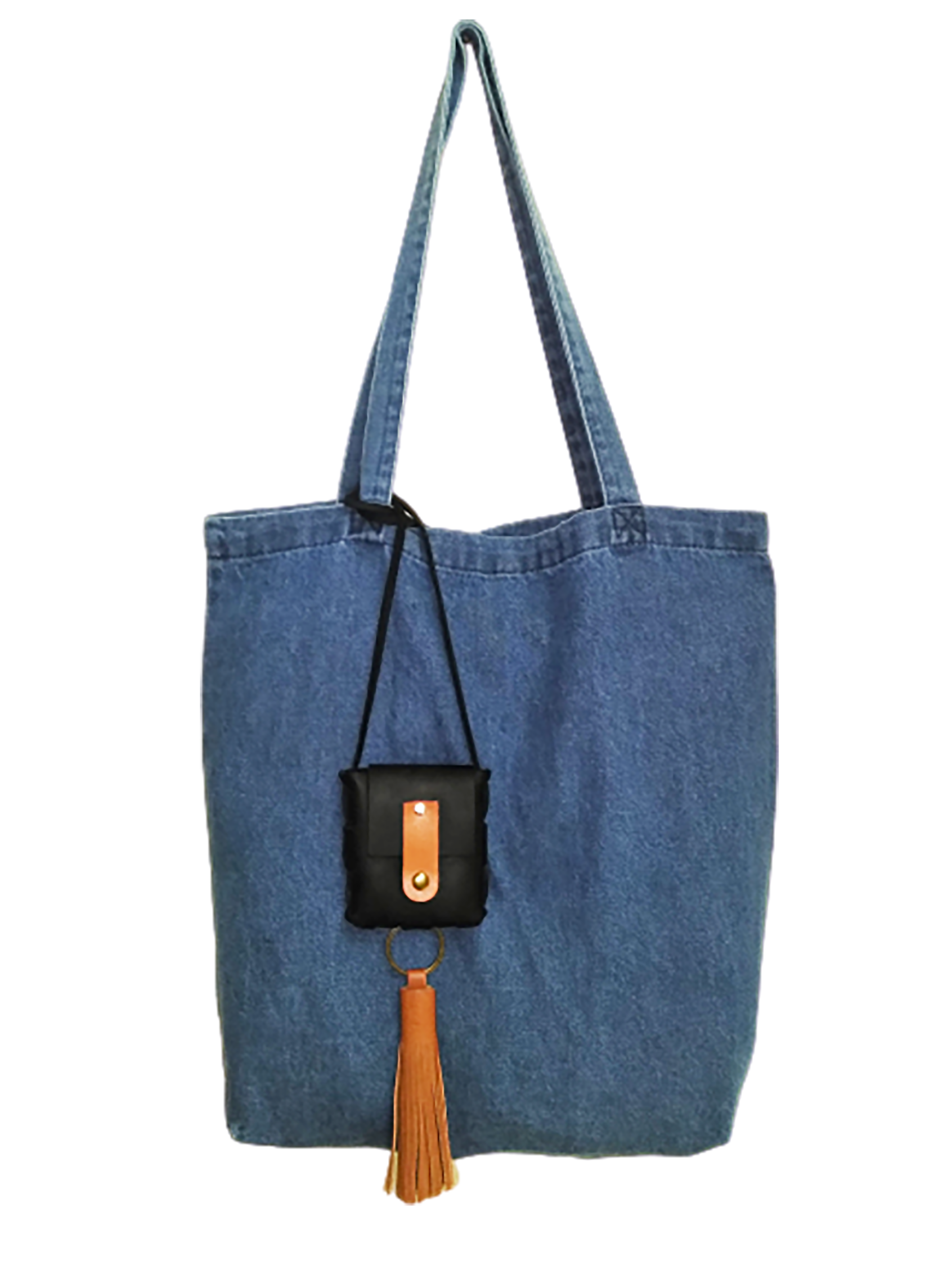 Dark Denim Tote Bag With Leather Pouch Key Ring - J-Lawrey Boutique